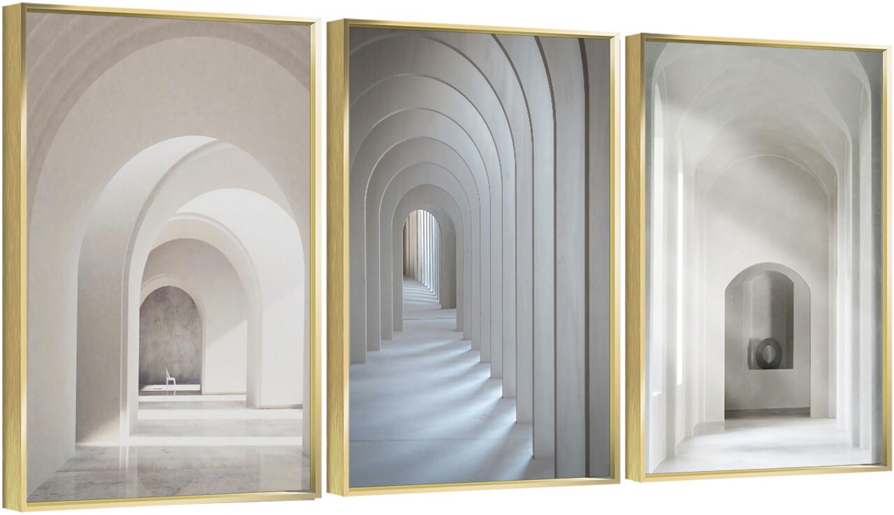 3 Set Framed Canvas Wall Art Oil Paintings - Through the Arch